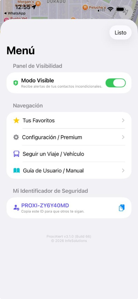 Menú de ProxiAlert